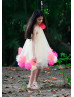 One Shoulder Yellow Pom Pom Tulle Flower Girl Dress